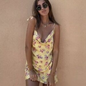 Zara Floral Yellow Slip Mini Dress Small